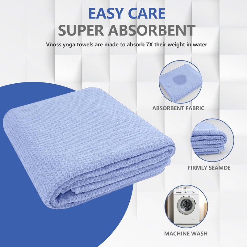 Vnoss Hot Yoga Towel - Microfiber Non Slip Yoga Mat Towel with Grip Dot Sweat Absorbent Towel for Hot Yoga, Pilates and Fitness 72" x 24", Blue - Image 4